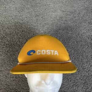Costa Hat Cap Snap Back Trucker Mens One Size Yellow Mesh Embroidered Logo